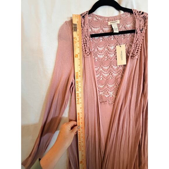 Vertigo Paris Blush Pink Lace Crochet Open Front Cardigan Duster Size M NWT $160 - Picture 6 of 11